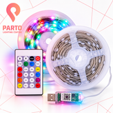 ریسه ال ای دی RGB فول کالر 5 متری USB دار با ریموت کنترل و افکت نورپردازی ، IP65