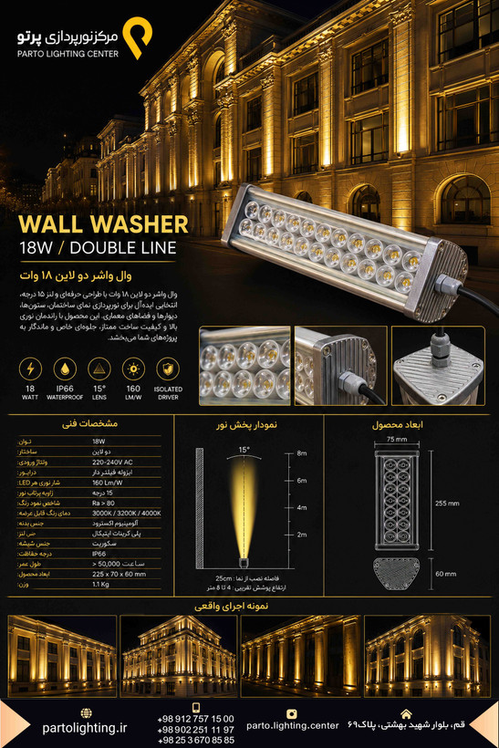 وال واشر دو لاین 18 وات ، POWER LED