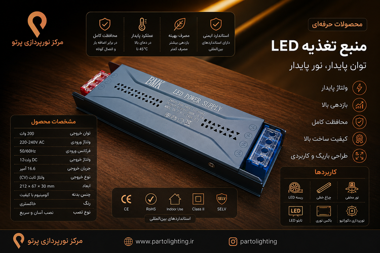 درایور سوئیچینگ 12 ولت 200 وات LED POWER